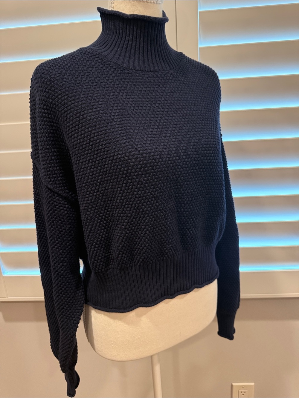 Free People Navy Textured Turtleneck Sweater